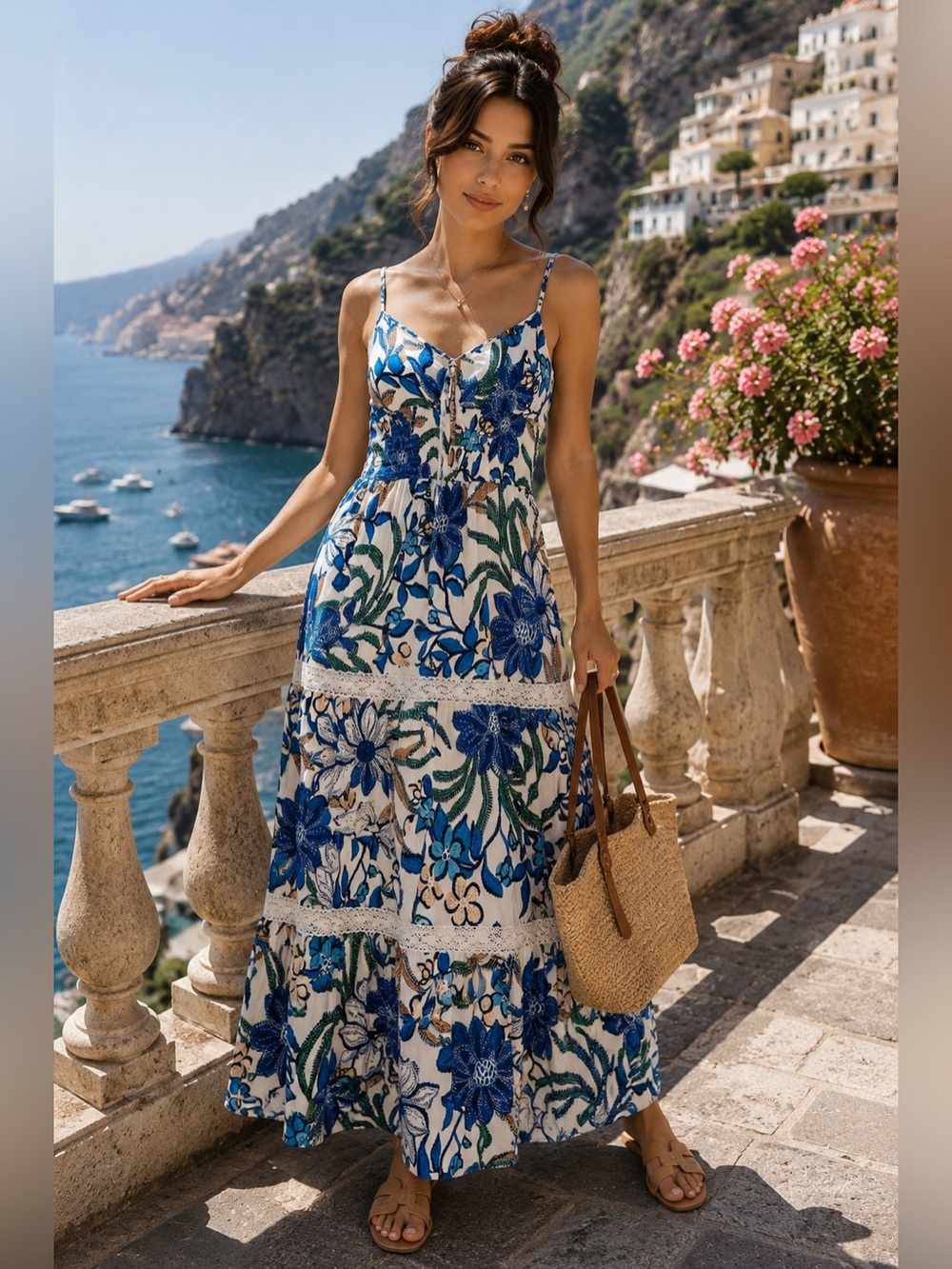 Kindred Blue Floral Smocked Back Maxi Dress NWT Size M